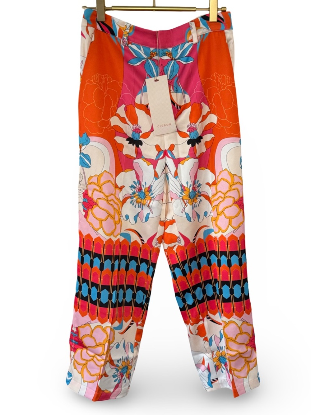 CIRSON Floral Print Wide-Leg Capris in Orange & Pink Culotte Flowy Gaucho - Picture 8 of 8